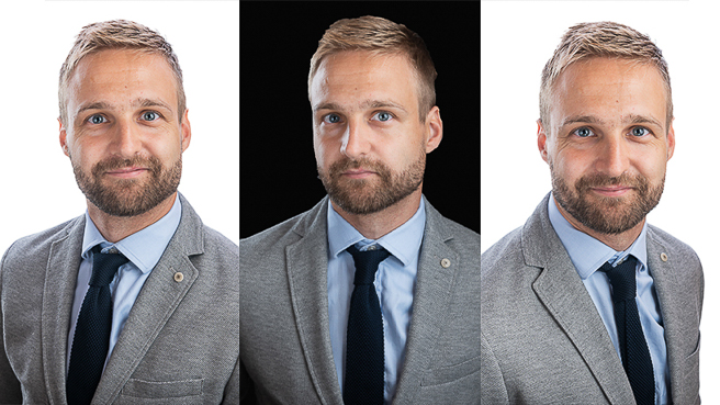 Three images side by side of a male posing for a Headshot Photography Shoot.
